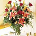 Red Roses and Stargazer lilies
